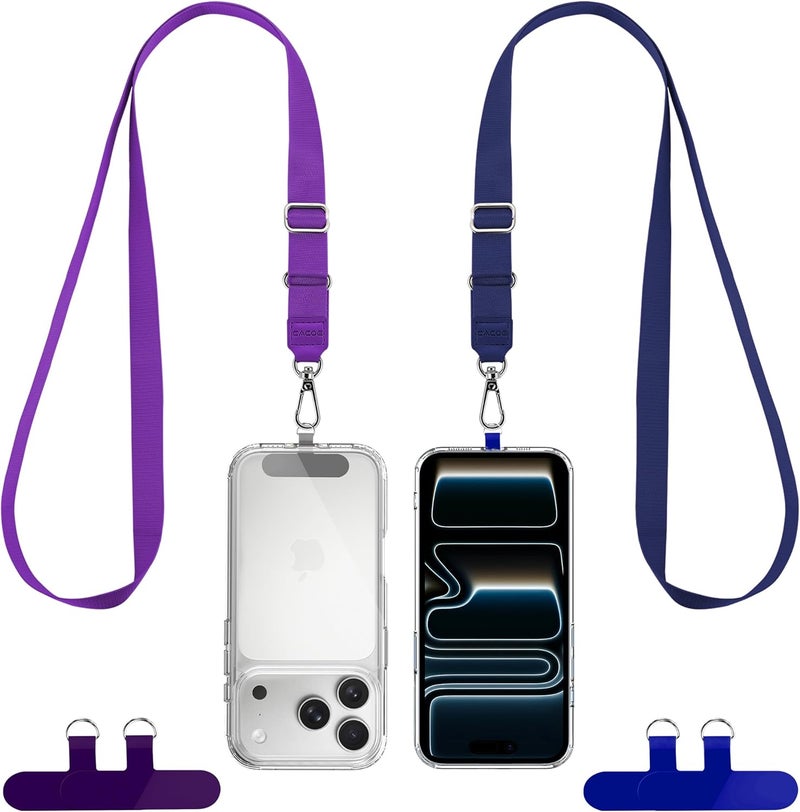 CACOE Phone Lanyard 2 Pack-2× Adjustable Neck Strap,4×Patches,Universal Multifuctional Lanyards Compatible with Most Smartphones(Blue+Purple) - Image 1